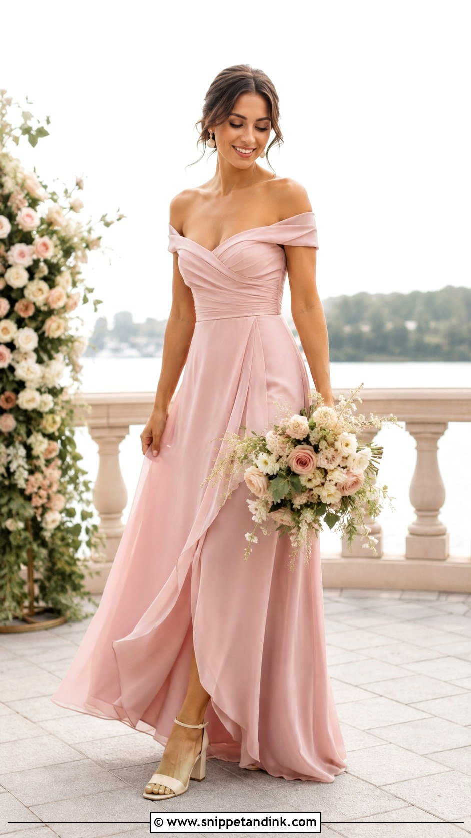 Dusty Pink Off Shoulder Wedding Dress - Snippet and Ink - 25 Dusty Pink Wedding Dress Ideas