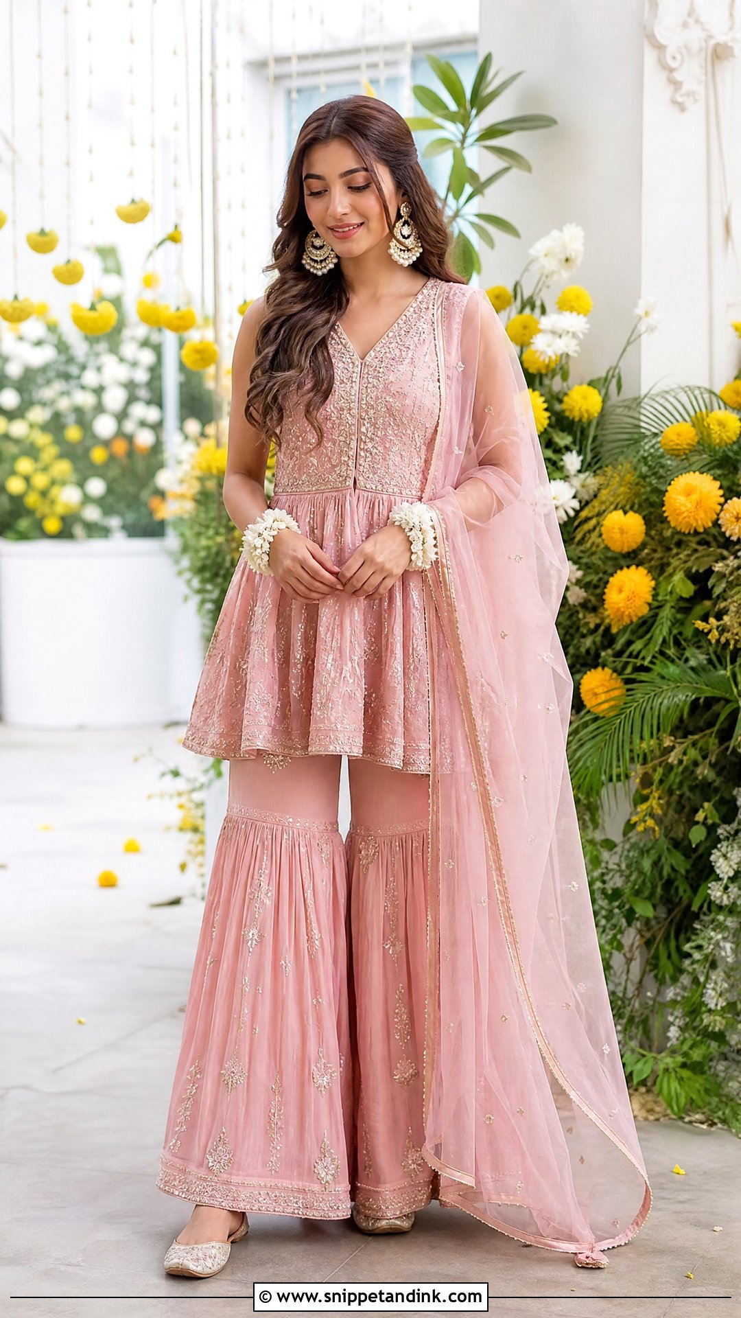 Dusty Pink Peplum Sharara for Haldi - Snippet and Ink - 20 Pink Outfit for Haldi Ideas
