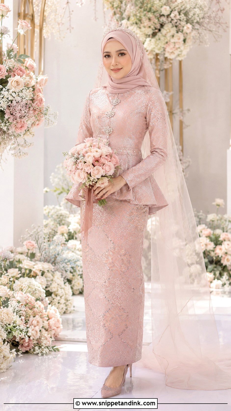 Dusty Pink Songket Wedding Dress - Snippet and Ink - 25 Malay Songket Wedding Dress Ideas