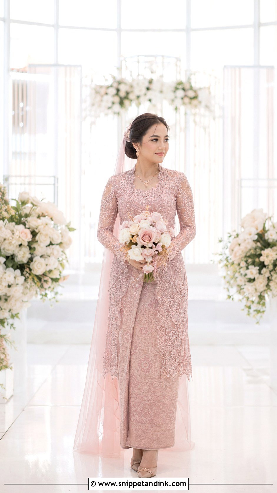 Dusty Pink Songket Wedding Dress - Snippet and Ink - 30 Songket Wedding Dress Ideas