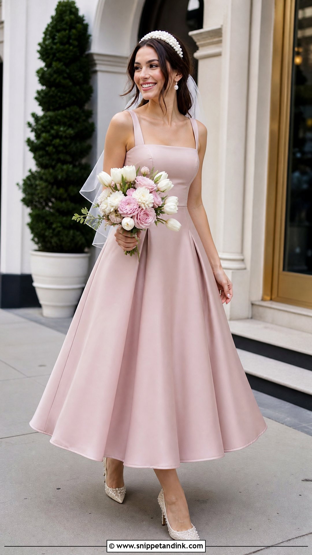 Dusty Pink Tea Length Wedding Dress - Snippet and Ink - 20 Dusty Pink Wedding Dress Outfit Ideas