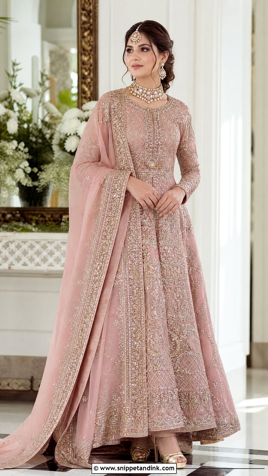 Dusty Pink Waleema Dress With Kundan Jewelry - Snippet and Ink - 25 Waleema Dress Pakistani Bridal Ideas