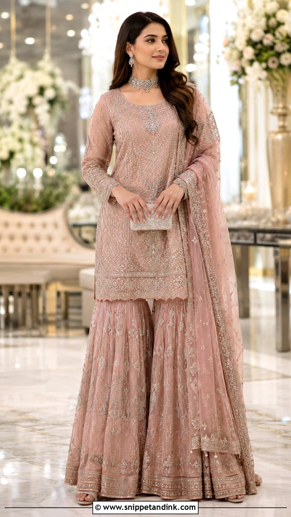 Dusty Pink Walima Bridal Sharara - Snippet and Ink - 20 Walima Bridal Dress Ideas