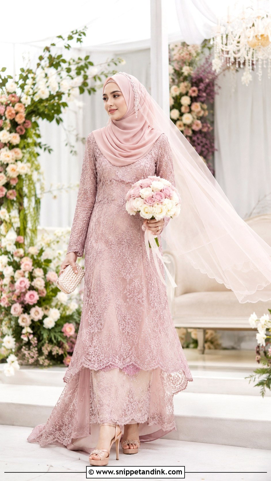 Dusty Pink Wedding Dress Hijab - Snippet and Ink - 20 Malaysia Wedding Dress Hijab Ideas