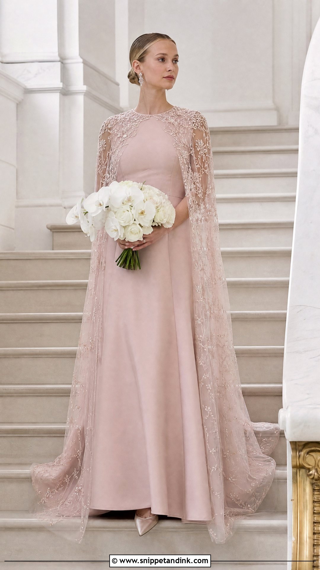 Dusty Pink Wedding Dress With Cape - Snippet and Ink - 20 Dusty Pink Wedding Dress Outfit Ideas