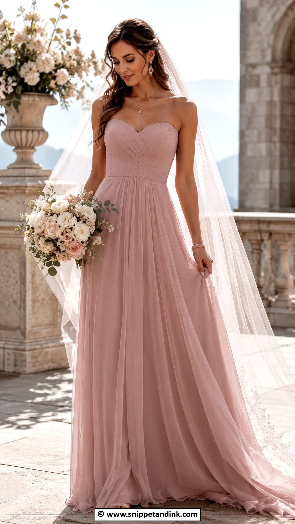 Dusty Rose A Line Wedding Dress - Snippet and Ink - 35 Pink Wedding Dress Ideas