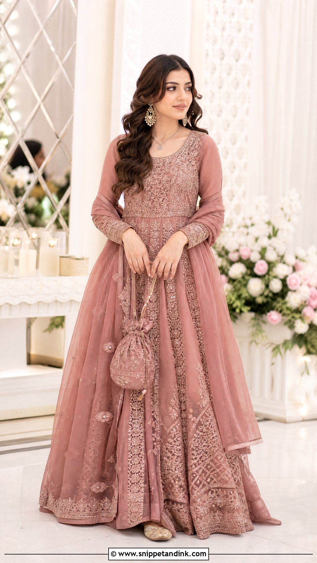 Dusty Rose Anarkali Ring Ceremony Dress - Snippet and Ink - 25 Ring Ceremony Dress Ideas