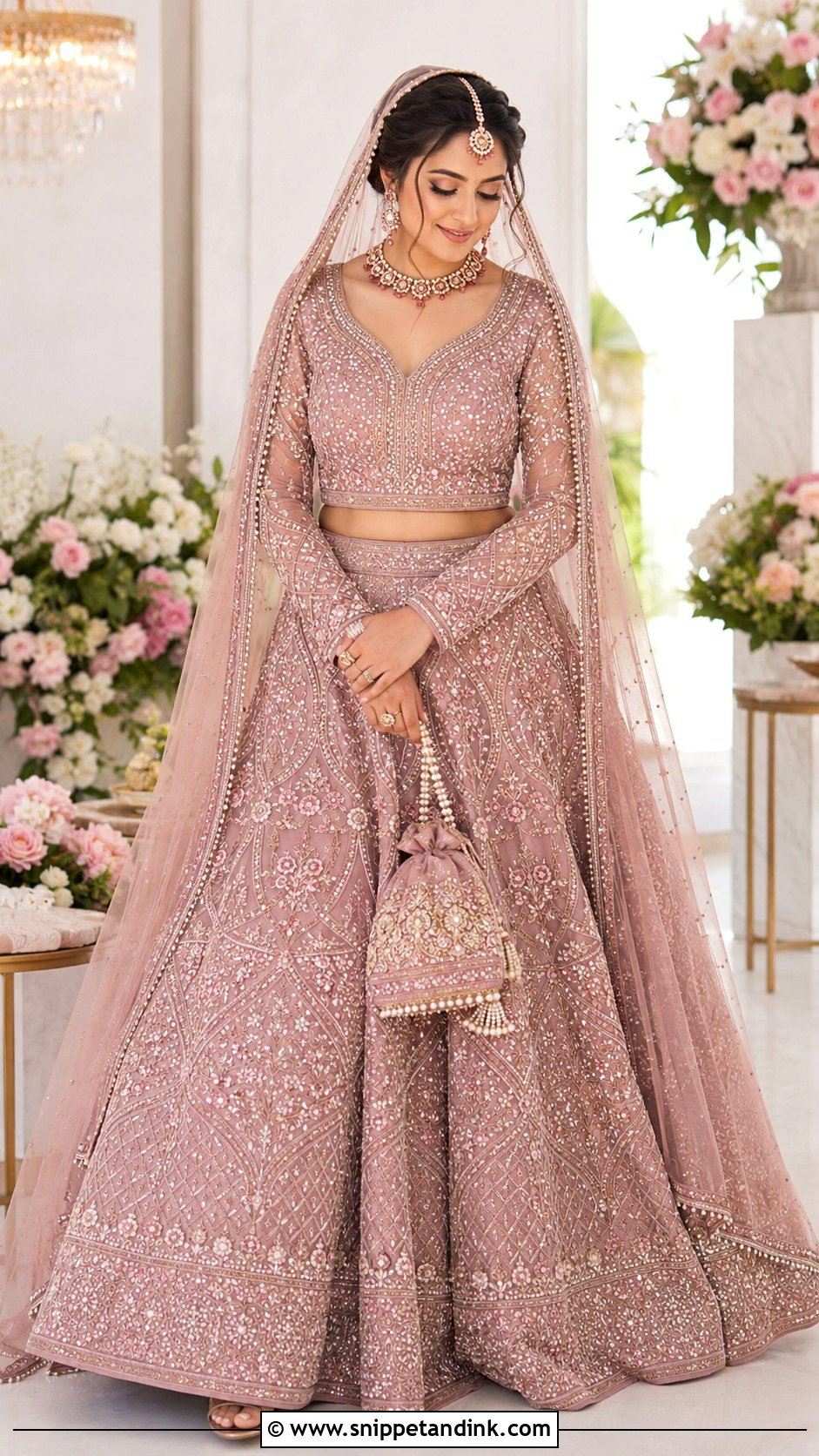 Dusty Rose Bridal Chaniya Choli - Snippet and Ink - 20 Bridal Chaniya Choli Indian Weddings Ideas