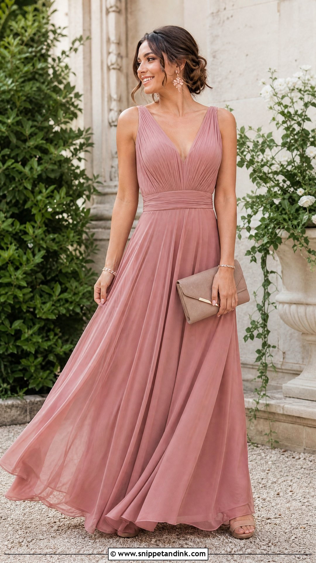 Dusty Rose Chiffon A Line Gown - Snippet and Ink - 25 Pink Gown Ideas