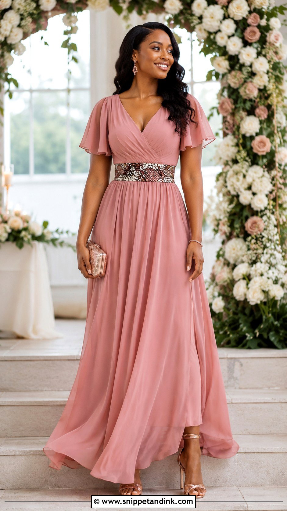 Dusty Rose Chiffon African Print Bridesmaid Dress - Snippet and Ink - 20 African Bridal Maids Dresses Style