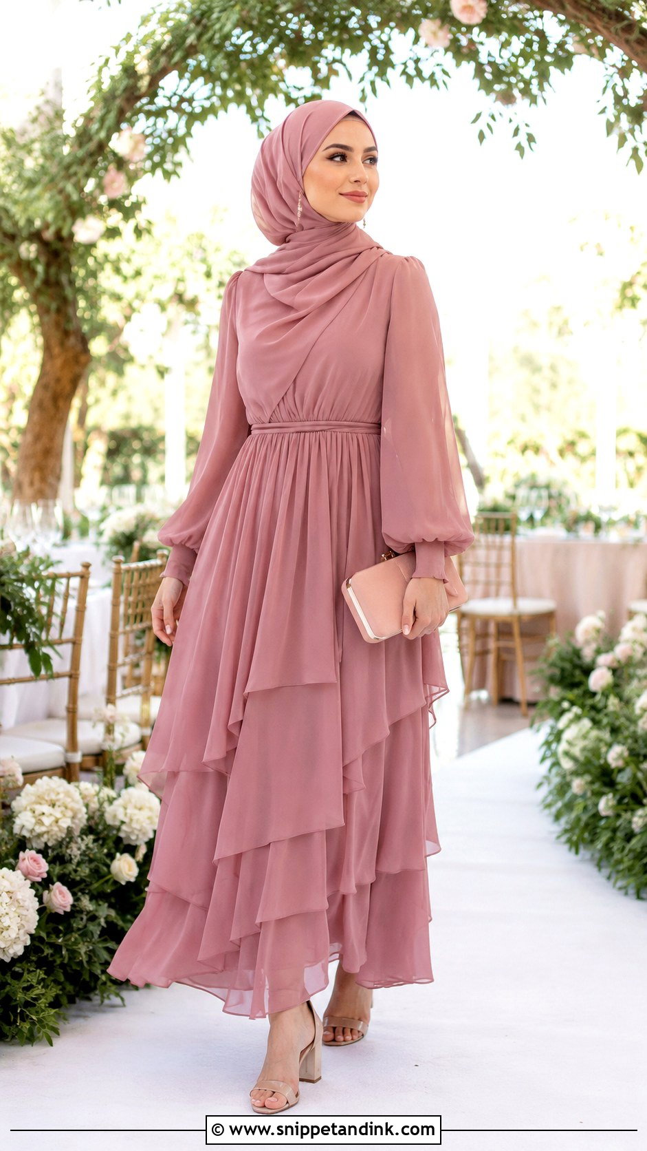 Dusty Rose Chiffon Hijab Dress - Snippet and Ink - 20 Hijab Dresses for Wedding Party