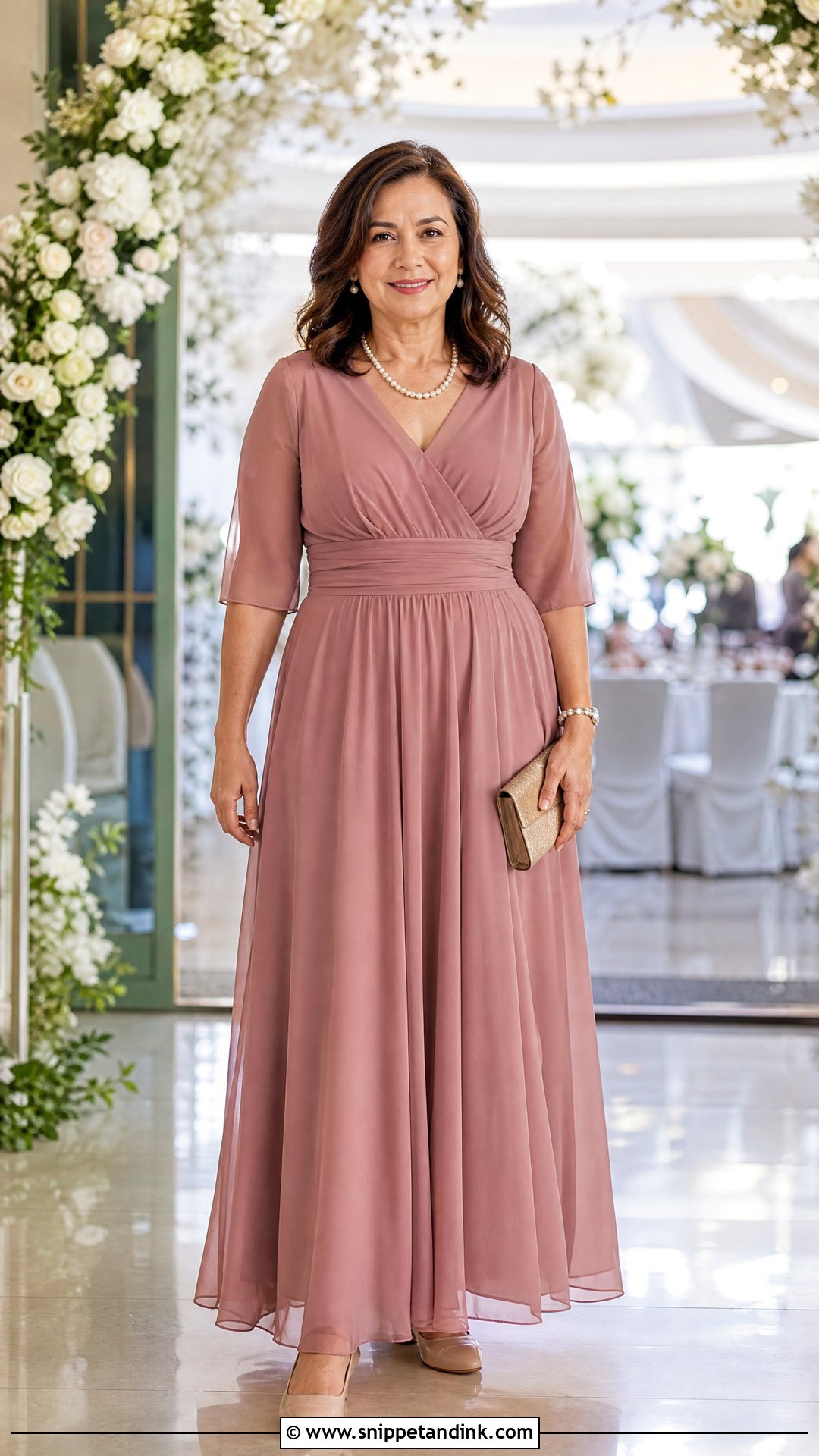 Dusty Rose Chiffon Ninang Gown - Snippet and Ink - 20 Ninang Outfit for Wedding Ideas