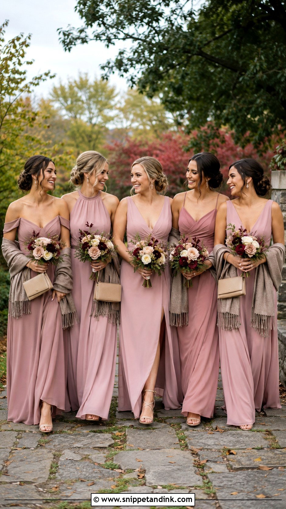 Dusty Rose Fall Bridal Party Dresses - Snippet and Ink - 20 Fall Bridal Party Ideas