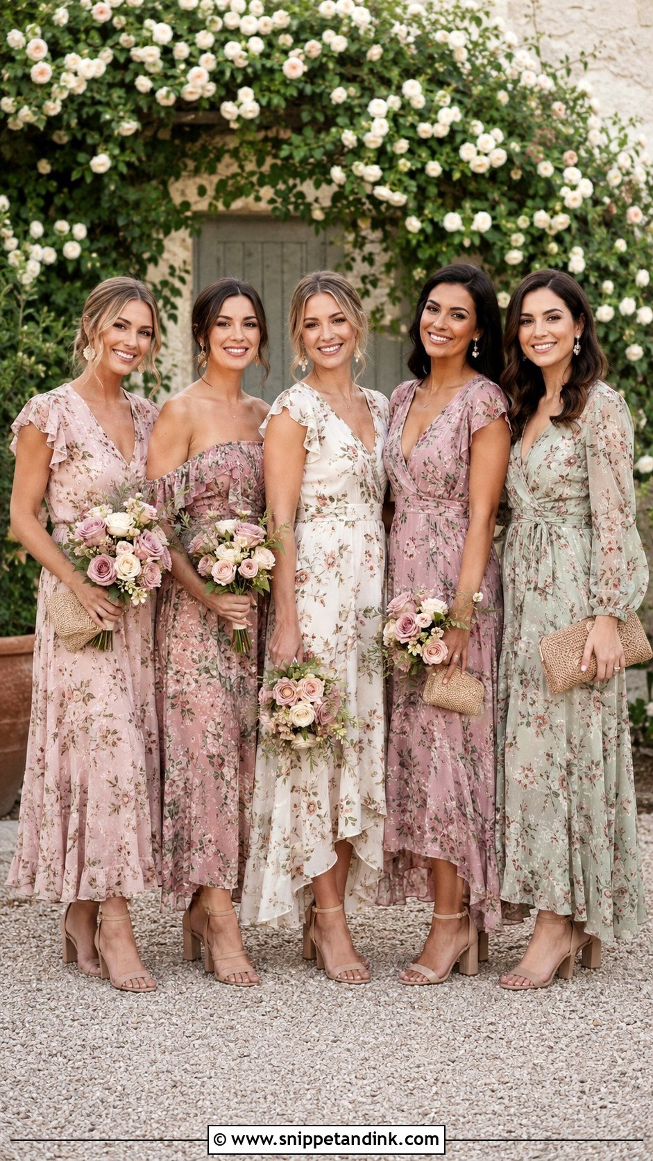 Dusty Rose Floral Boho Bridal Party Look - Snippet and Ink - 20 Boho Bridal Party Ideas