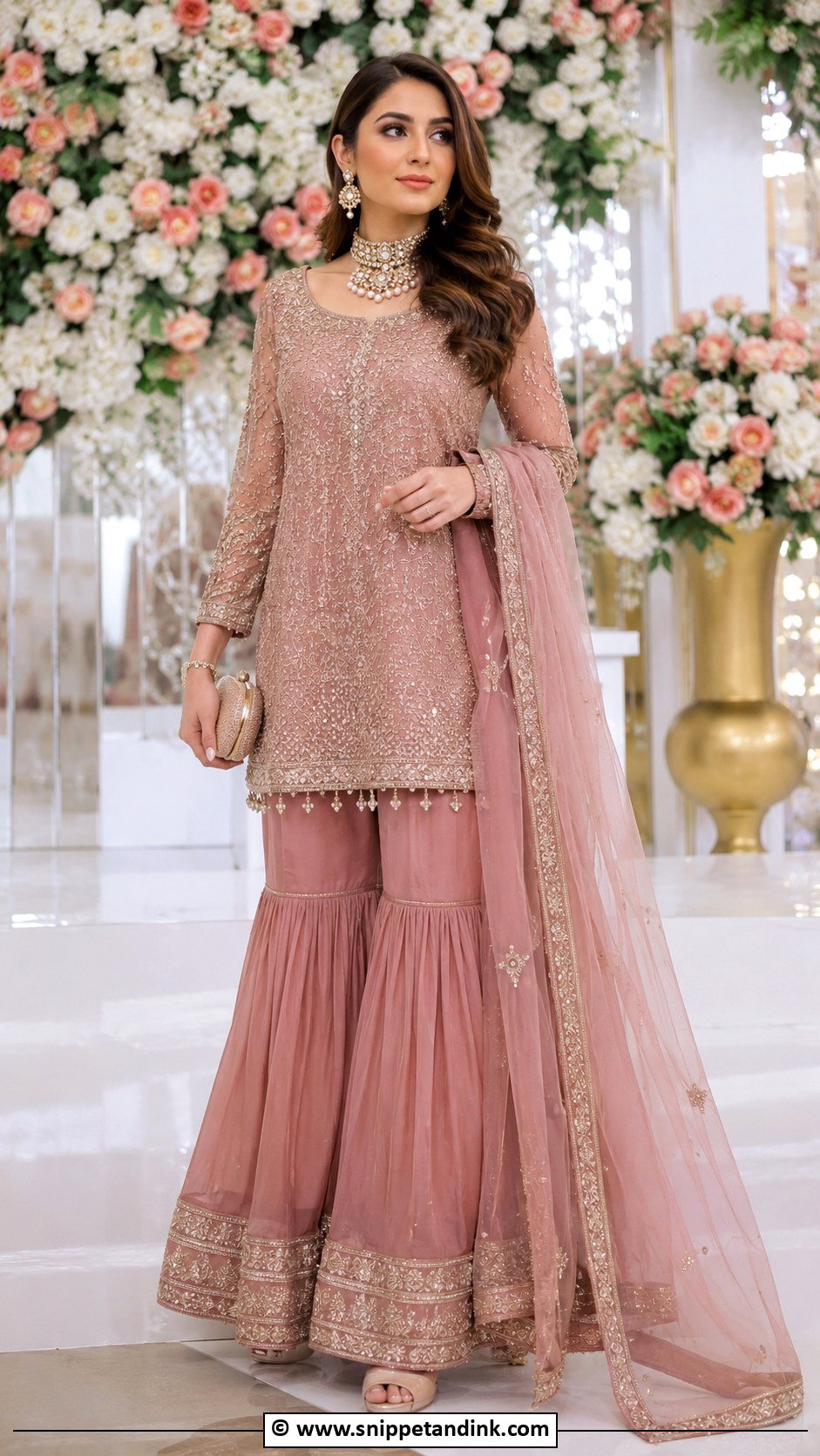Dusty Rose Gharara For Barat - Snippet and Ink - 25 Barat Dresses for Bride Sister