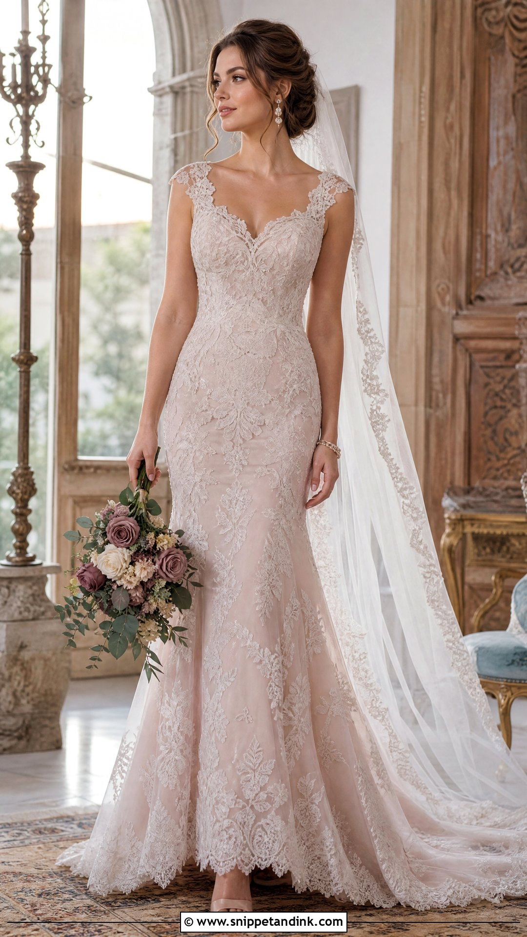 Dusty Rose Lace Bridal Gown - Snippet and Ink - 20 Pink Bridal Gown Ideas