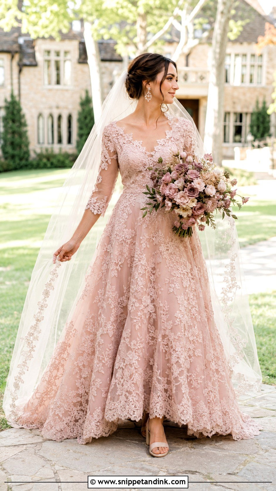 Dusty Rose Lace Bridal Gown - Snippet and Ink - 20 Pink Bridal Ideas