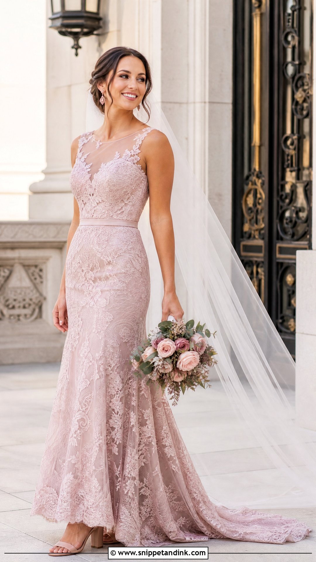 Dusty Rose Lace Bride Dress - Snippet and Ink - 20 Pink Bride Dress Ideas