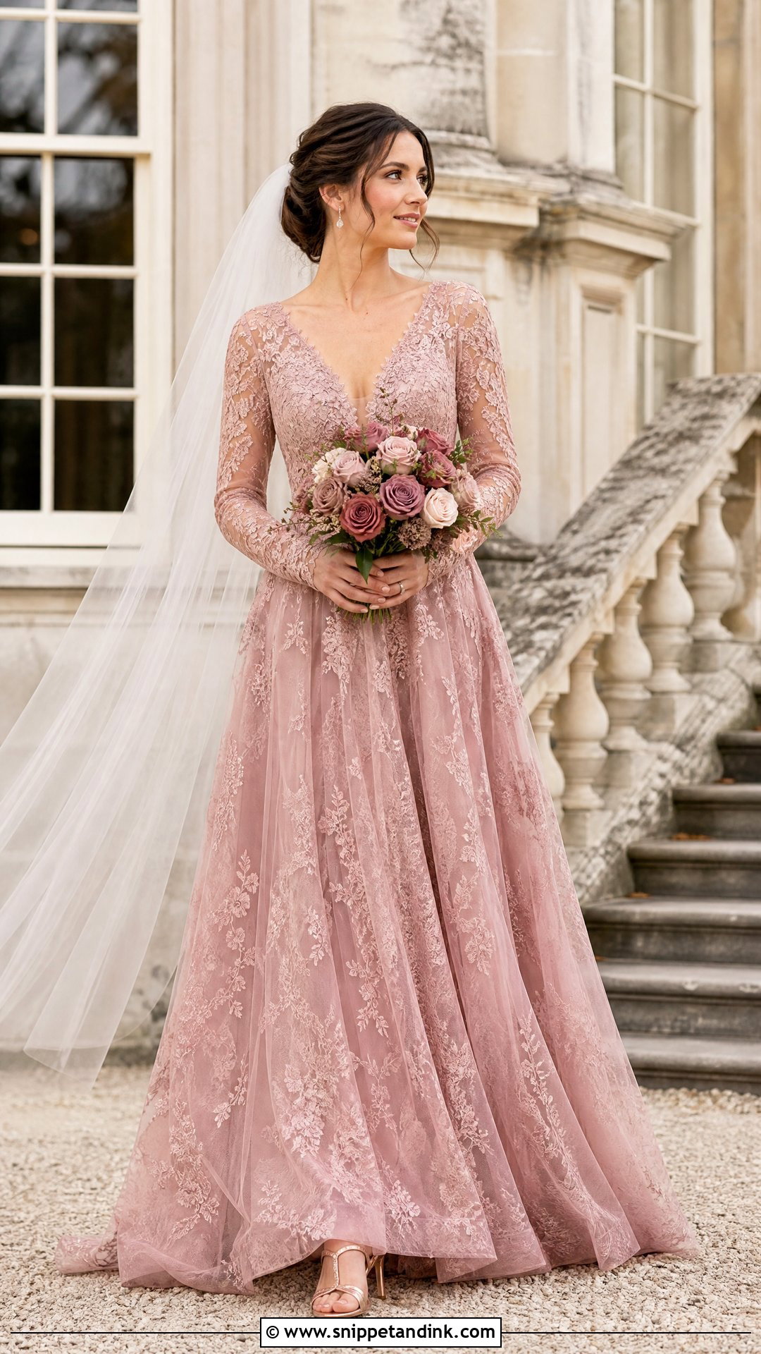Dusty Rose Lace Wedding Dress - Snippet and Ink - 20 Pastel Wedding Dresses