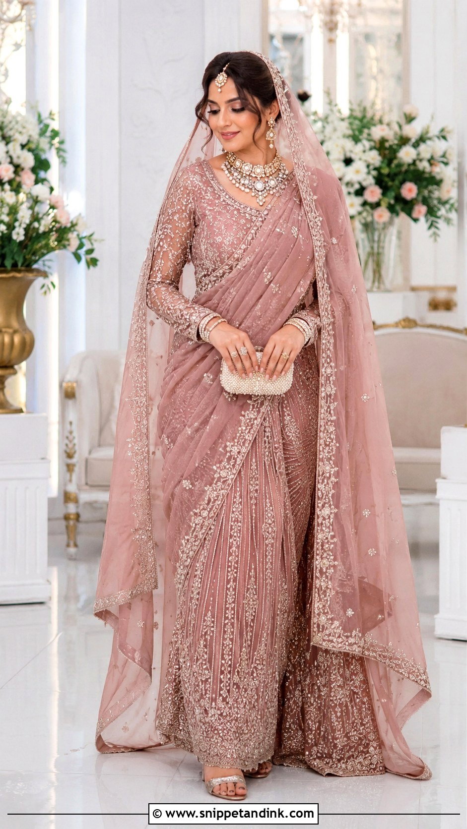 Dusty Rose Lehenga Saree Bridal Dress - Snippet and Ink - 30 Indian Muslim Bridal Dress Ideas