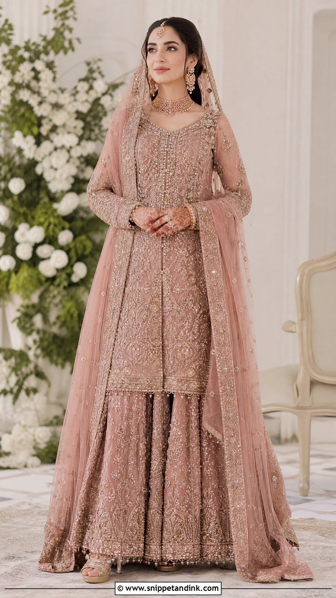 Dusty Rose Long Shirt With Lehenga - Snippet and Ink - 20 Pakistani Bridal Outfits