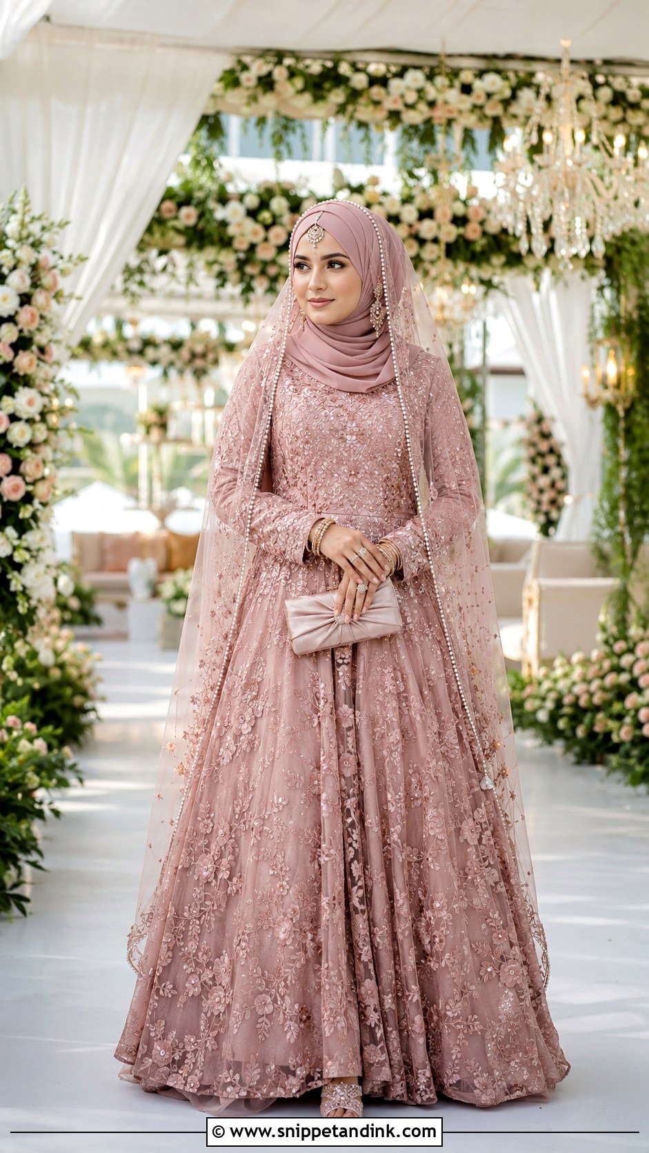 Dusty Rose Modest Lehenga Bride - Snippet and Ink - 20 Desi Hijabi Bride Ideas