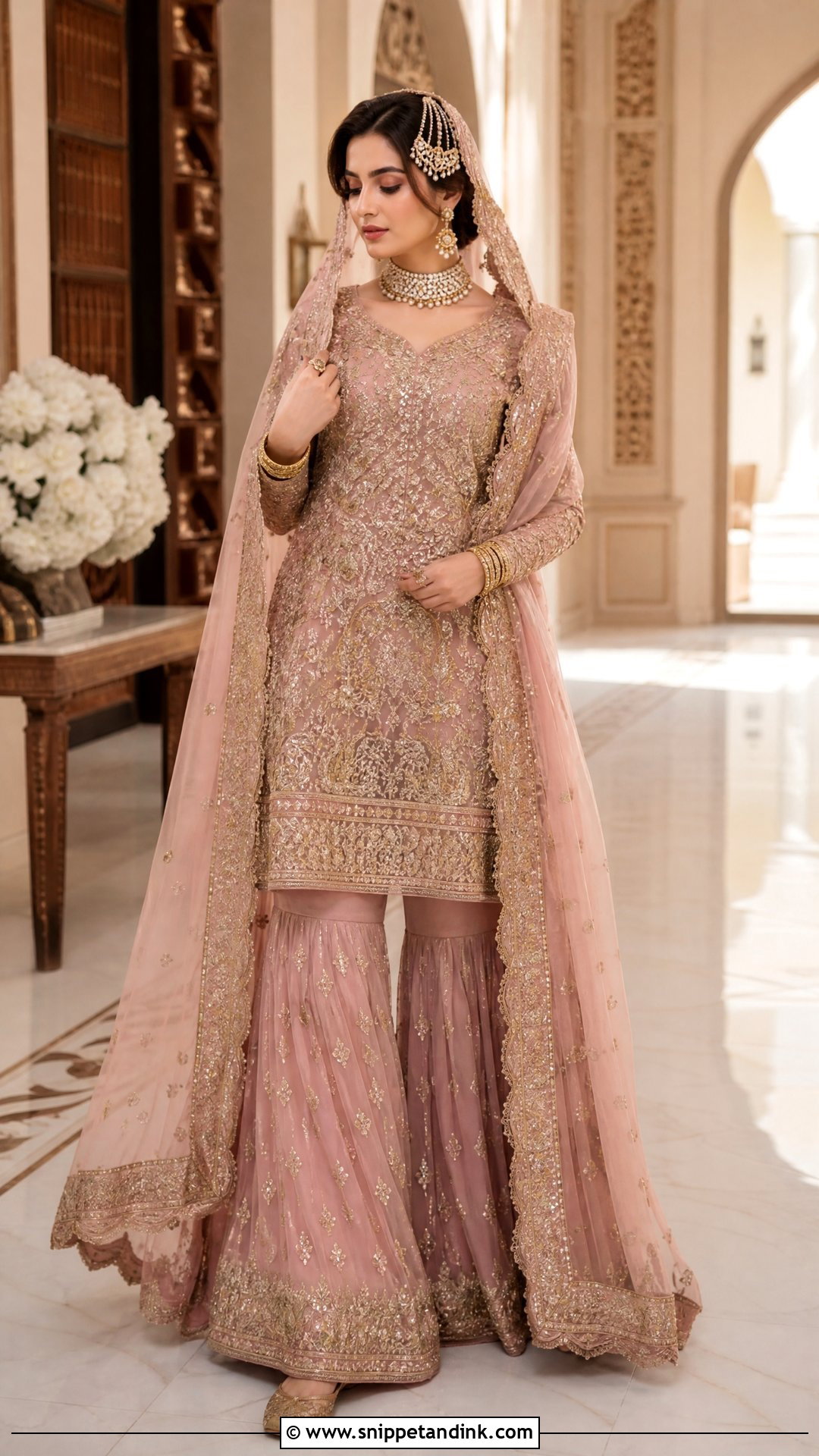 Dusty Rose Nikkah Garara With Kundan Jewelry - Snippet and Ink - 20 Nikkah Garara Ideas