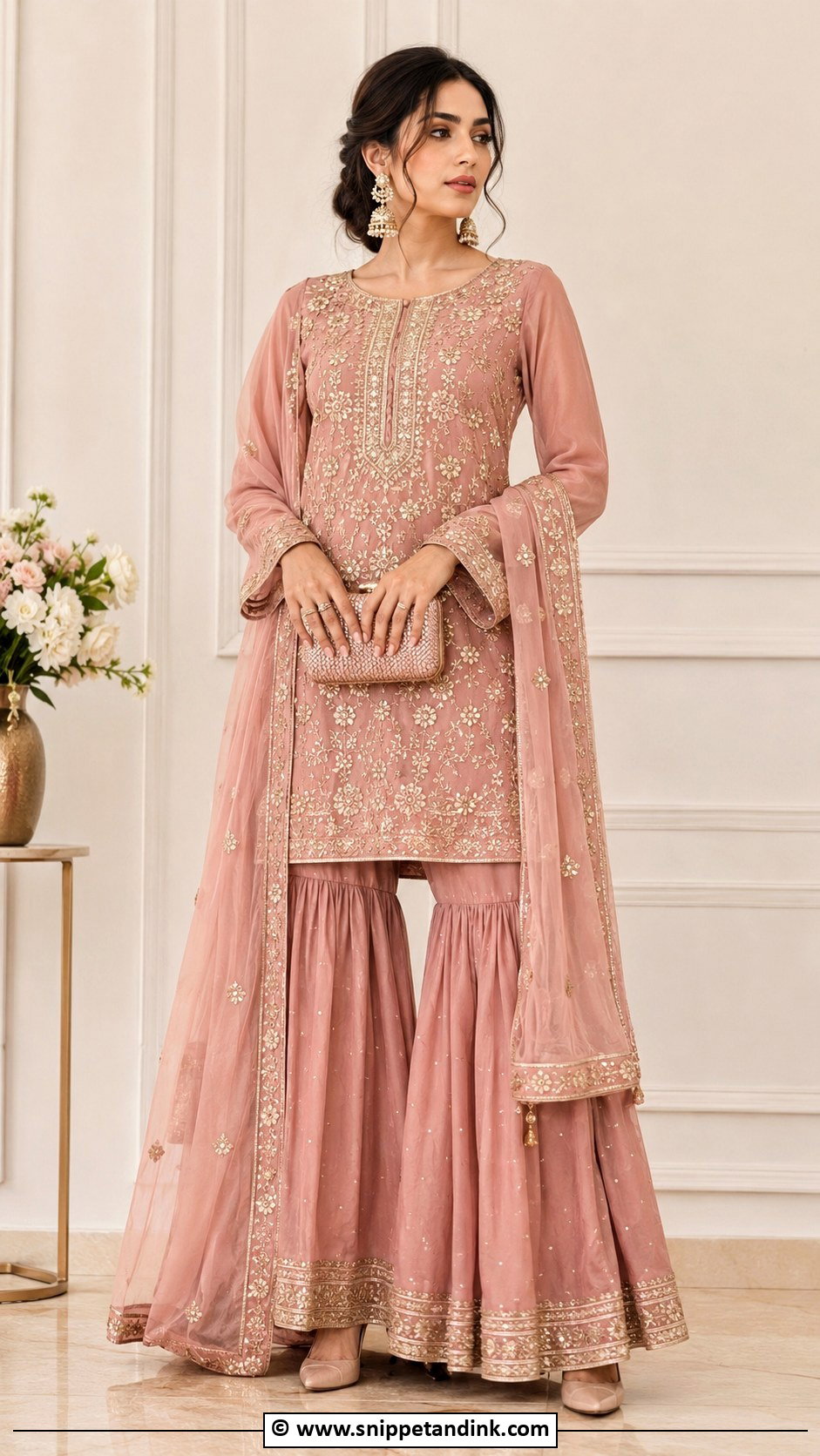 Dusty Rose Nikkah Gharara Outfit - Snippet and Ink - 35 Nikkah Outfit Ideas