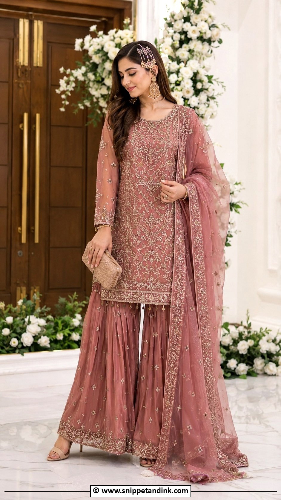Dusty Rose Nikkah Sharara Outfit - Snippet and Ink - 25 Nikkah Outfits for Bride