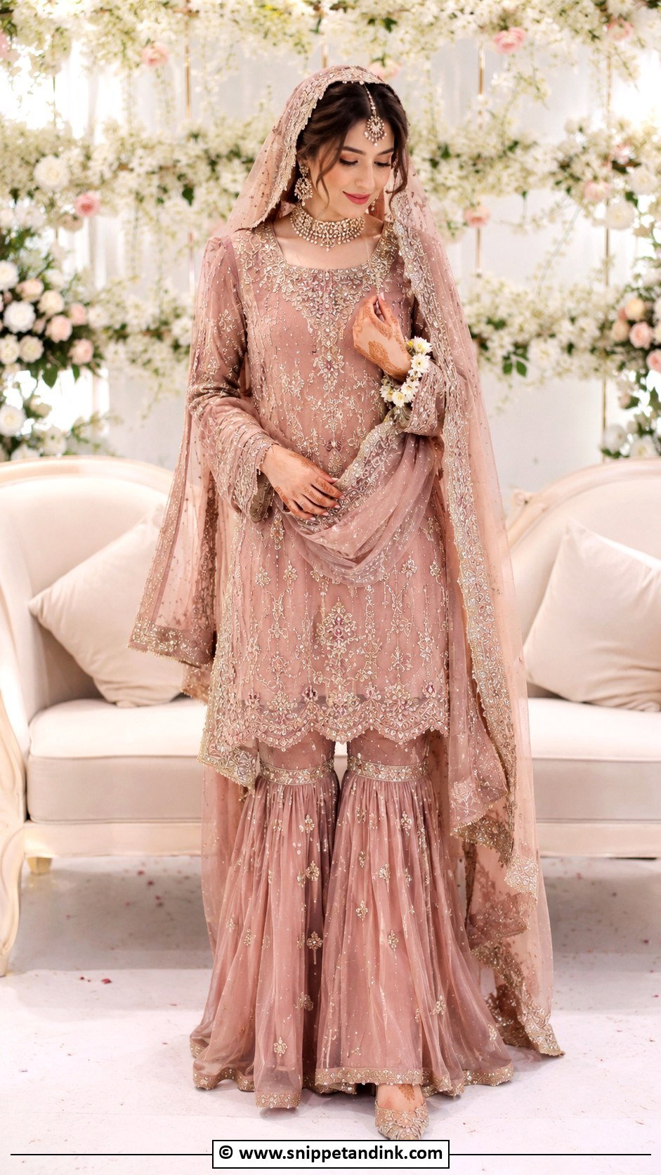 Dusty Rose Nikkah Sharara With Kundan Jewelry - Snippet and Ink - 30 Pakistani Nikkah Dress Ideas