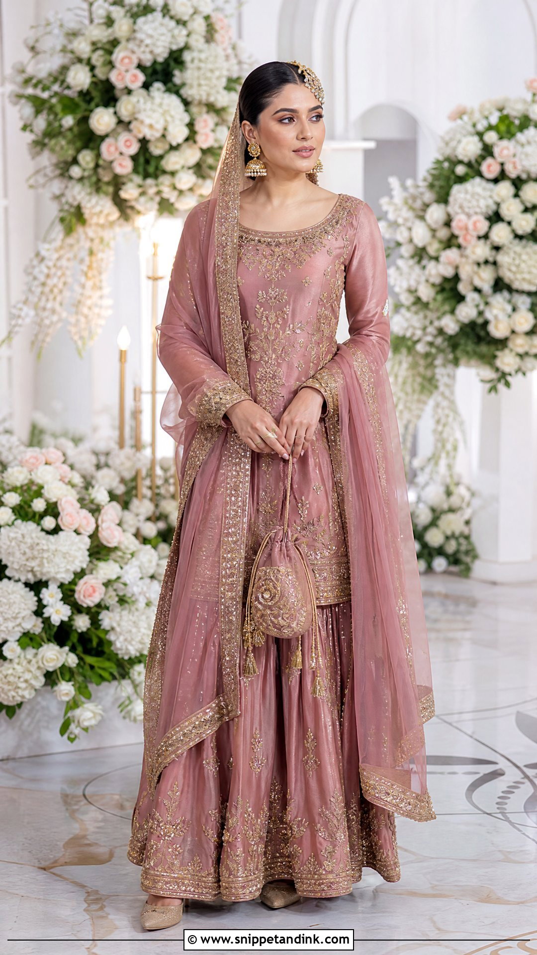Dusty Rose Nikkah Sharara With Zardozi Work - Snippet and Ink - 20 Nikkah Sharara Ideas
