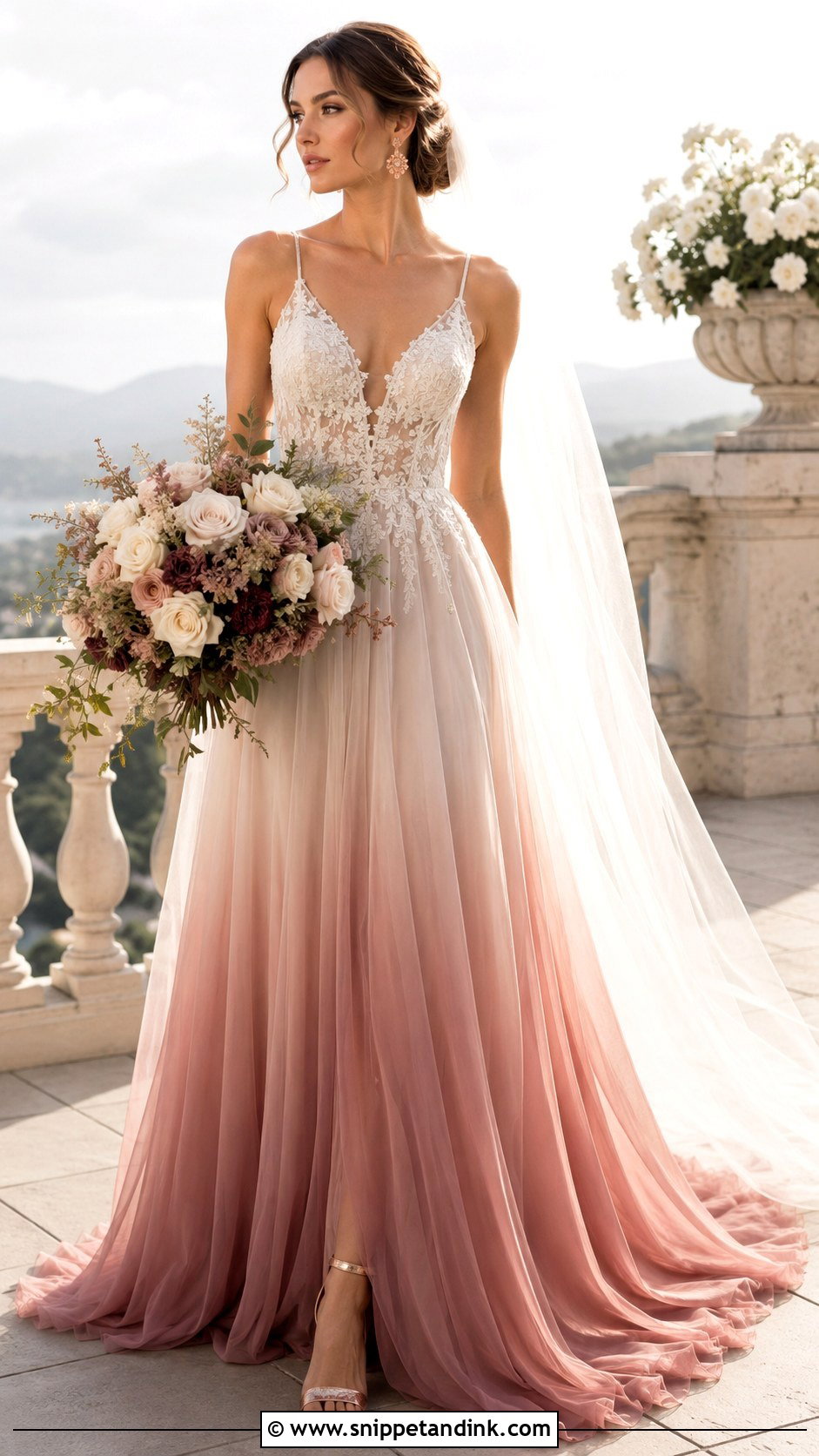 Dusty Rose Ombre Wedding Dress With Rose Gold Heels - Snippet and Ink - 20 Dusty Rose Wedding Dress Ideas