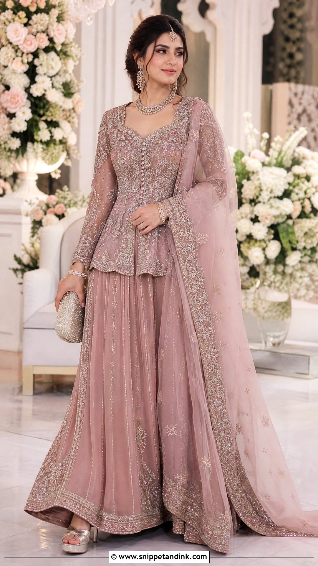 Dusty Rose Pakistani Bridal Walima Maxi - Snippet and Ink - 20 Pakistani Bridal Walima Maxi Ideas