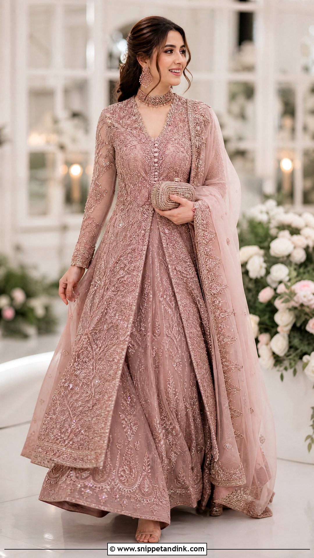 Dusty Rose Pakistani Walima Bridal Lehenga - Snippet and Ink - 20 Pakistani Walima Bridal Dresses