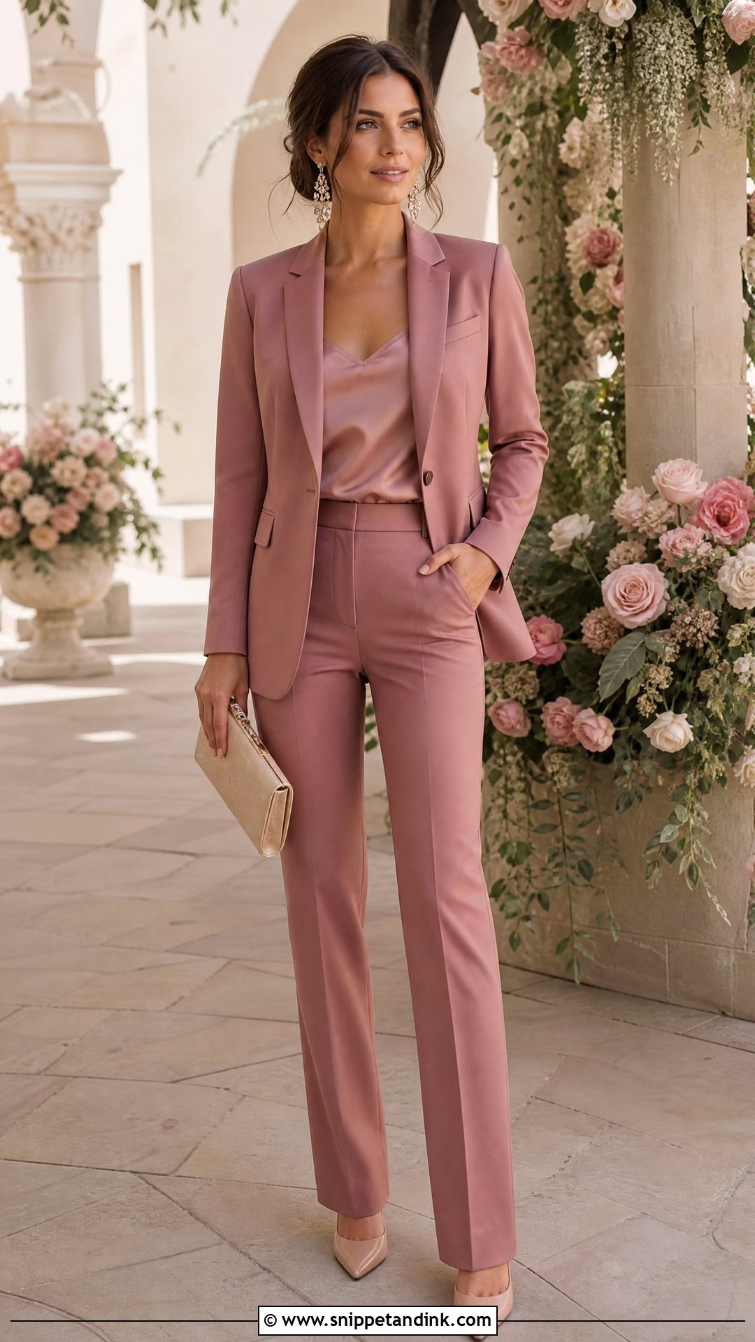 Dusty Rose Pantsuit For Wedding - Snippet and Ink - 20 Wedding Outfit Pants Women Ideas