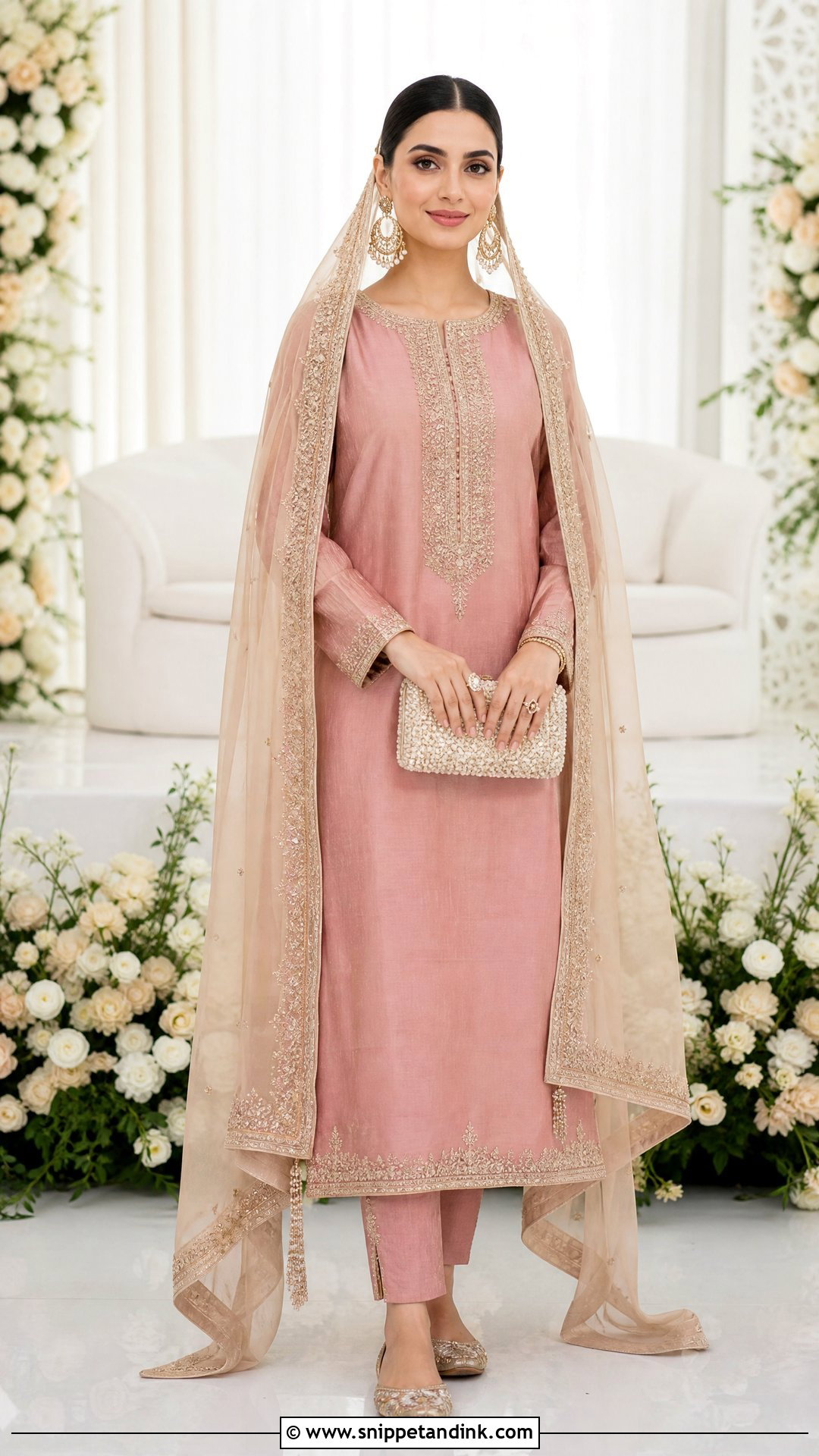 Dusty Rose Pastel Nikkah Straight Suit - Snippet and Ink - 20 Pastel Nikkah Outfit Ideas