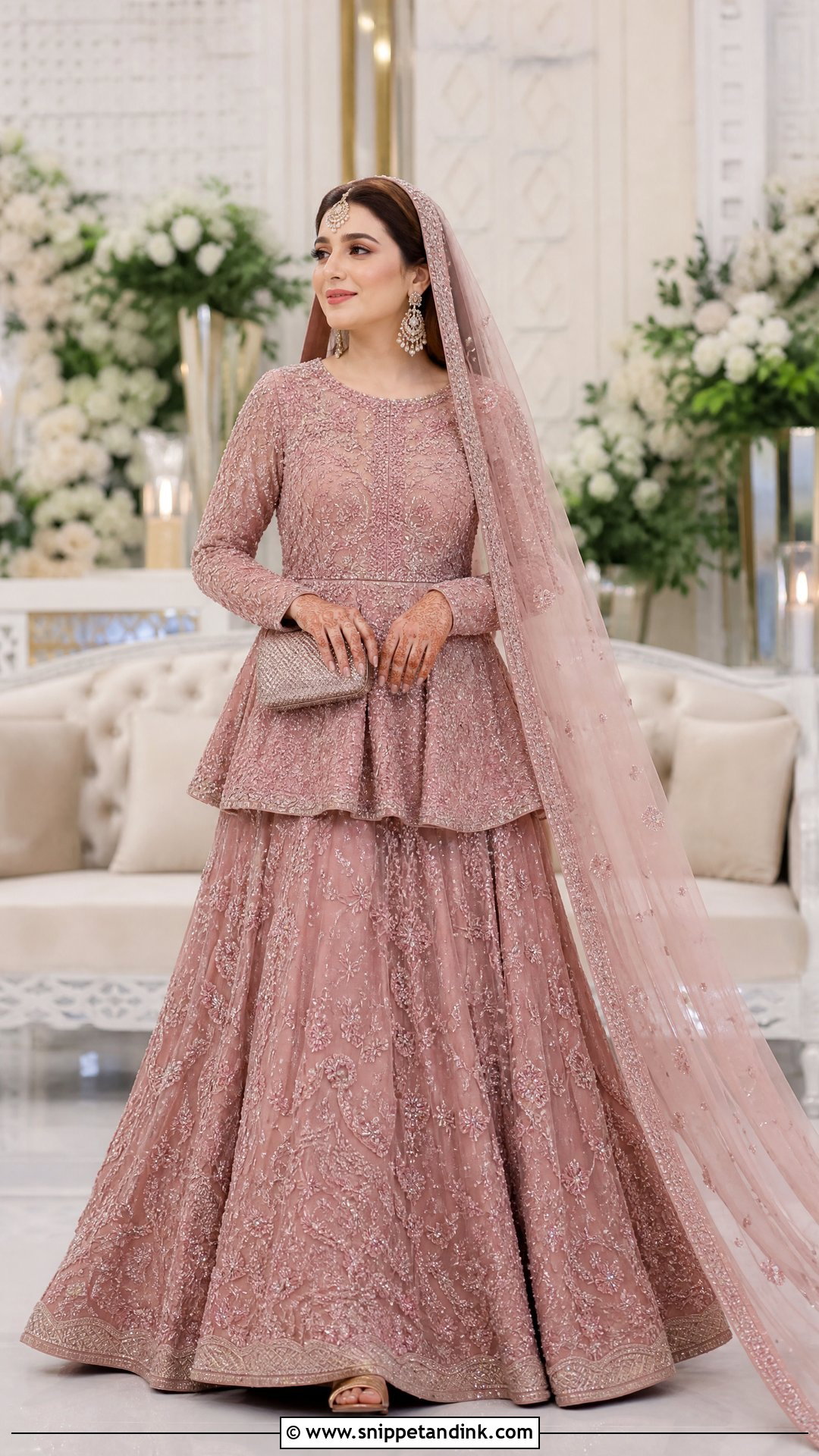 Dusty Rose Peplum Lehenga Nikkah Bride Outfit - Snippet and Ink - 20 Nikkah Bride Outfit Ideas