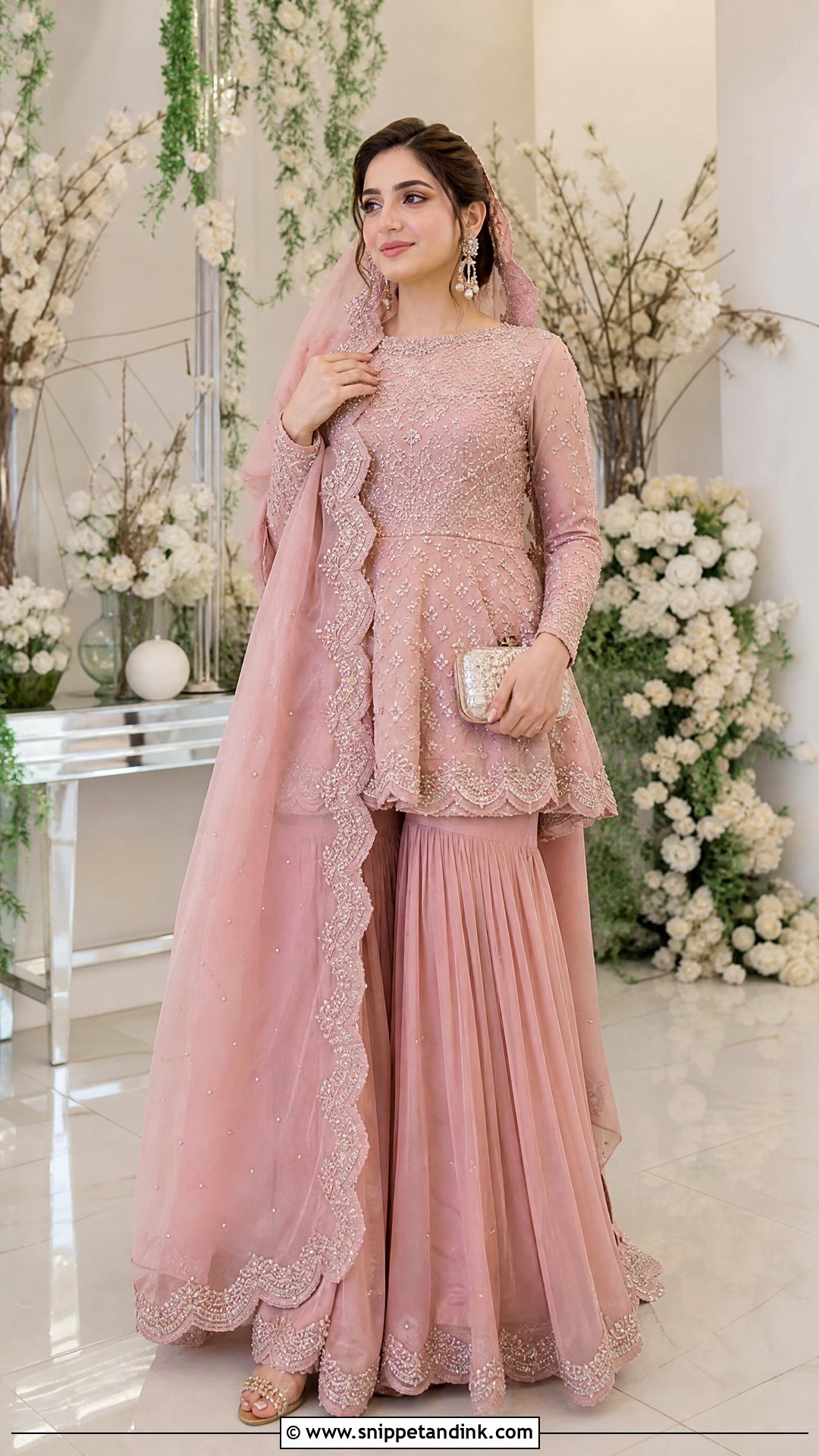 Dusty Rose Peplum Sharara Nikkah Bridal Dress - Snippet and Ink - 20 Nikkah Bridal Dress Ideas