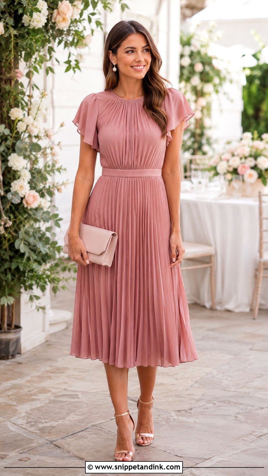 Dusty Rose Pleated Midi Dress for Sisters Wedding - Snippet and Ink - 20 Dress for My Sister Wedding Ideas