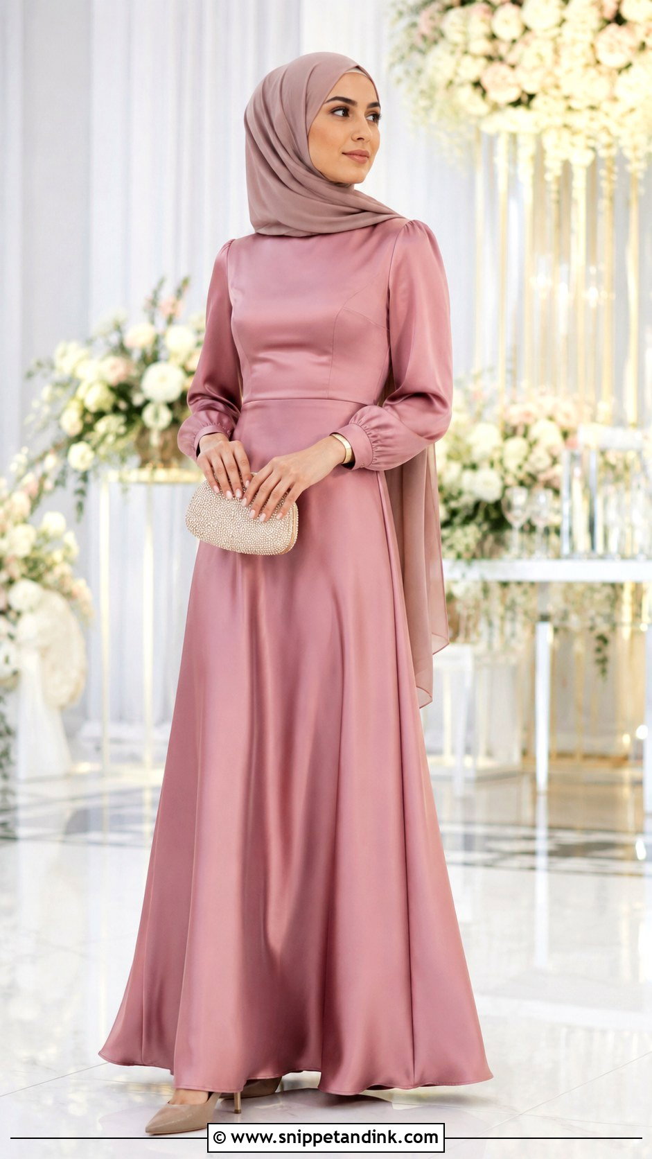 Dusty Rose Satin Bridesmaid Hijab Dress - Snippet and Ink - 20 Dress Braidsmaid Hijab Ideas