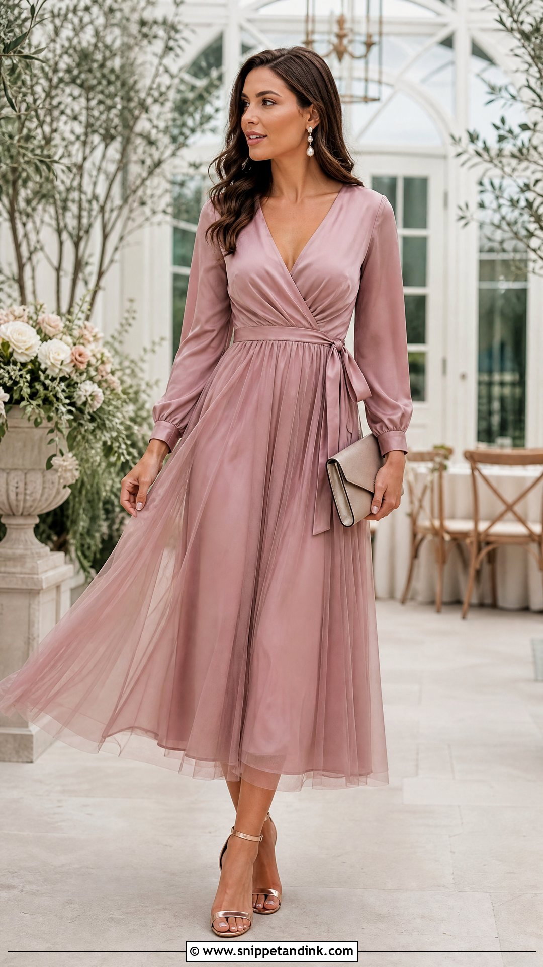 Dusty Rose Satin and Tulle Wrap Dress - Snippet and Ink - 20 Satin and Tulle Dress Ideas