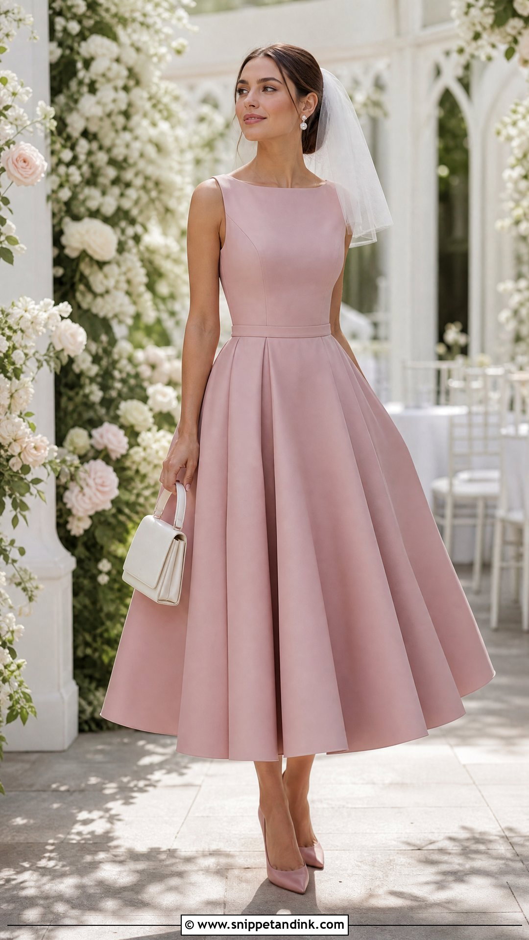 Dusty Rose Tea Length Wedding Dress - Snippet and Ink - 20 Short Pink Wedding Dress Ideas