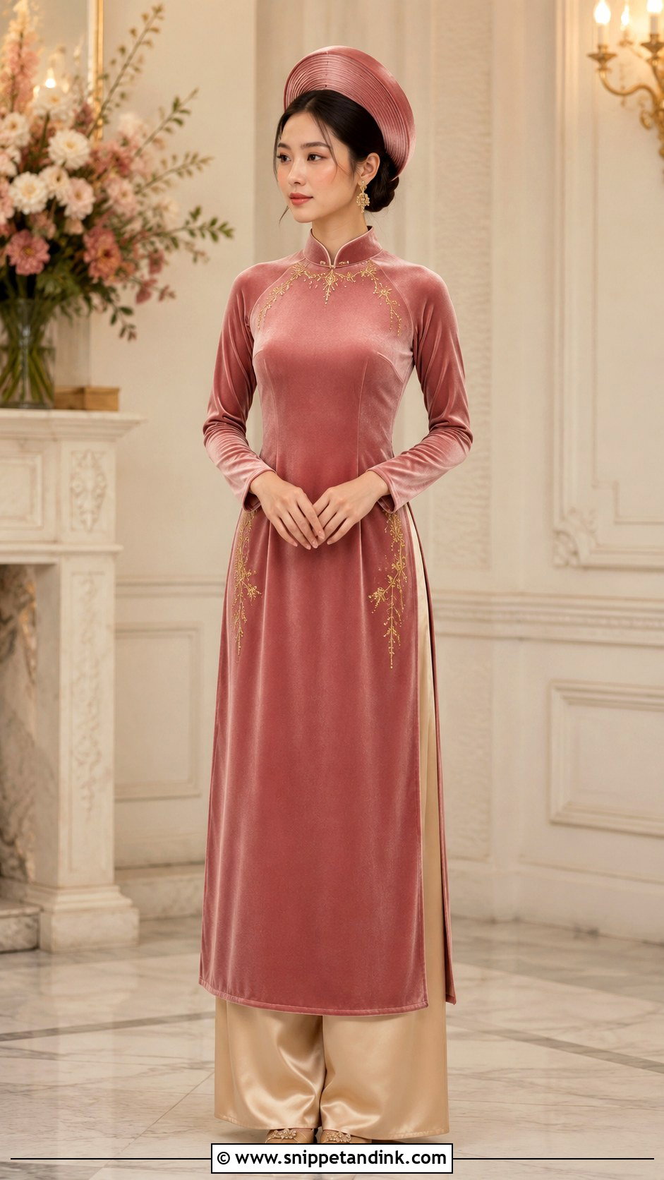 Dusty Rose Velvet Bridal Ao Dai - Snippet and Ink - 20 Vietnamese Wedding Ao Dai Ideas