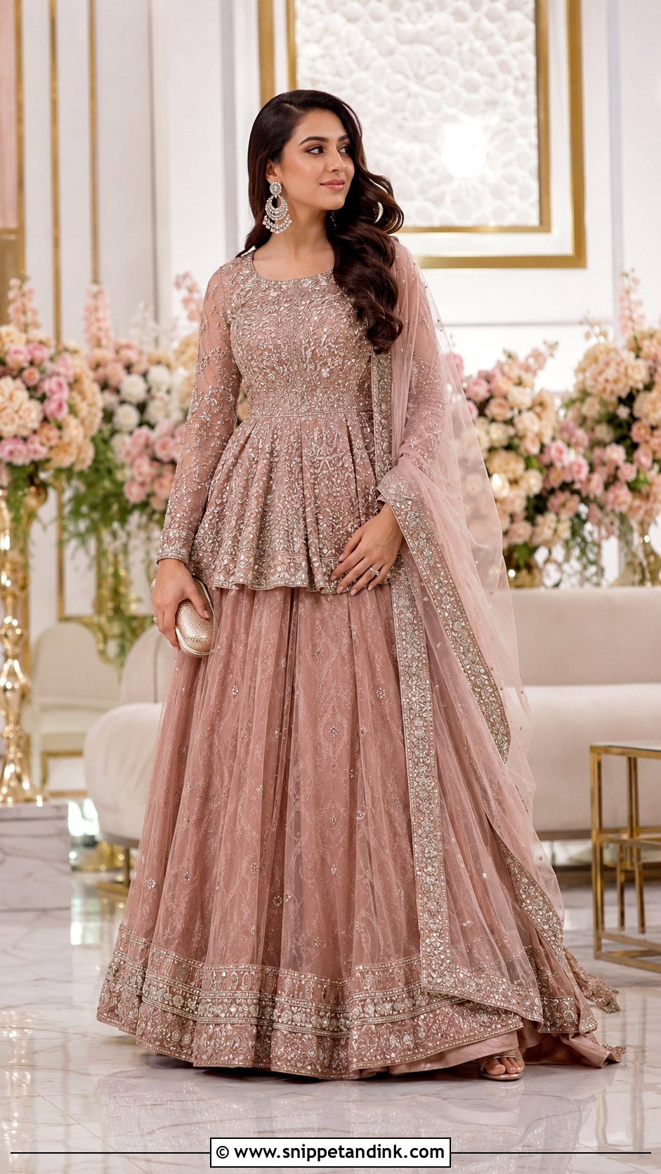 Dusty Rose Walima Bridal Peplum Lehenga - Snippet and Ink - 20 Walima Brides Ideas
