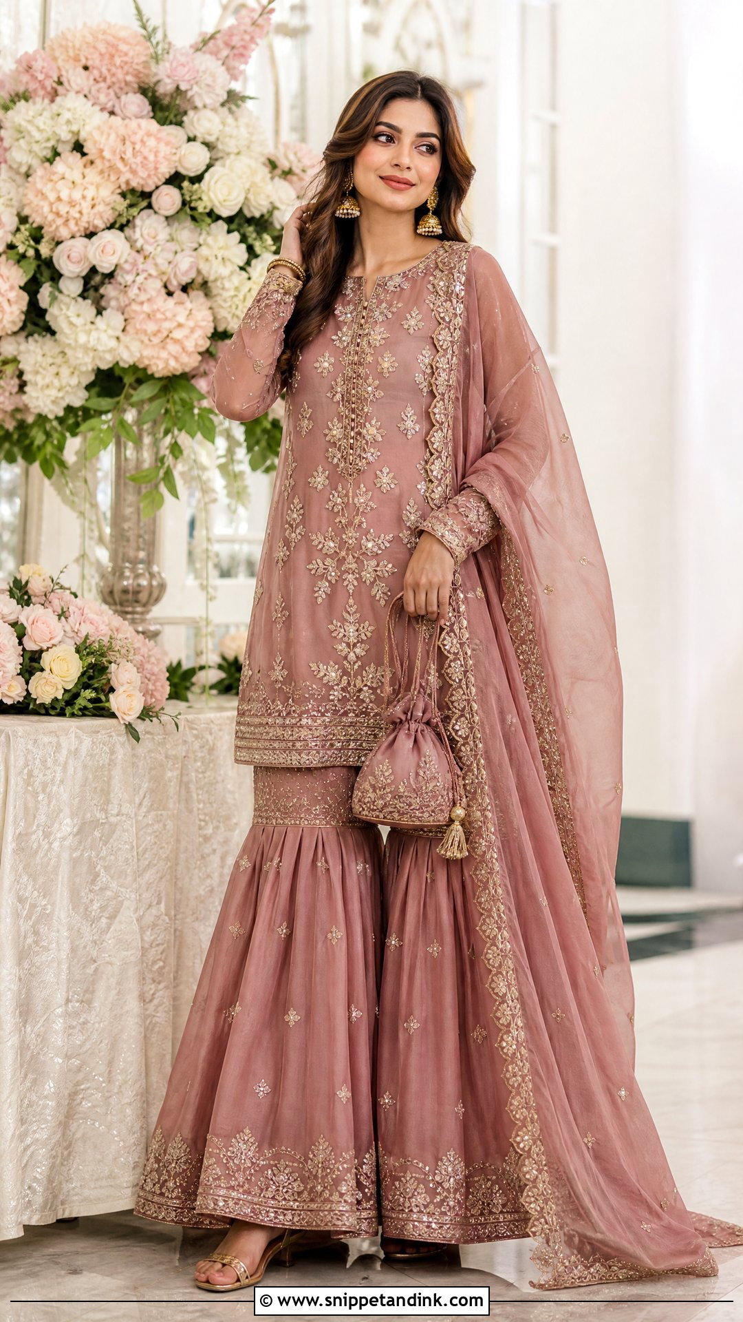 Dusty Rose Walima Dress With Gharara - Snippet and Ink - 25 Walima Dress for Bride Sister Ideas