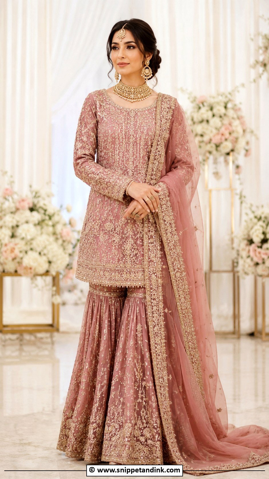 Dusty Rose Walima Gharara For Bride - Snippet and Ink - 30 Walima Outfits for Bride