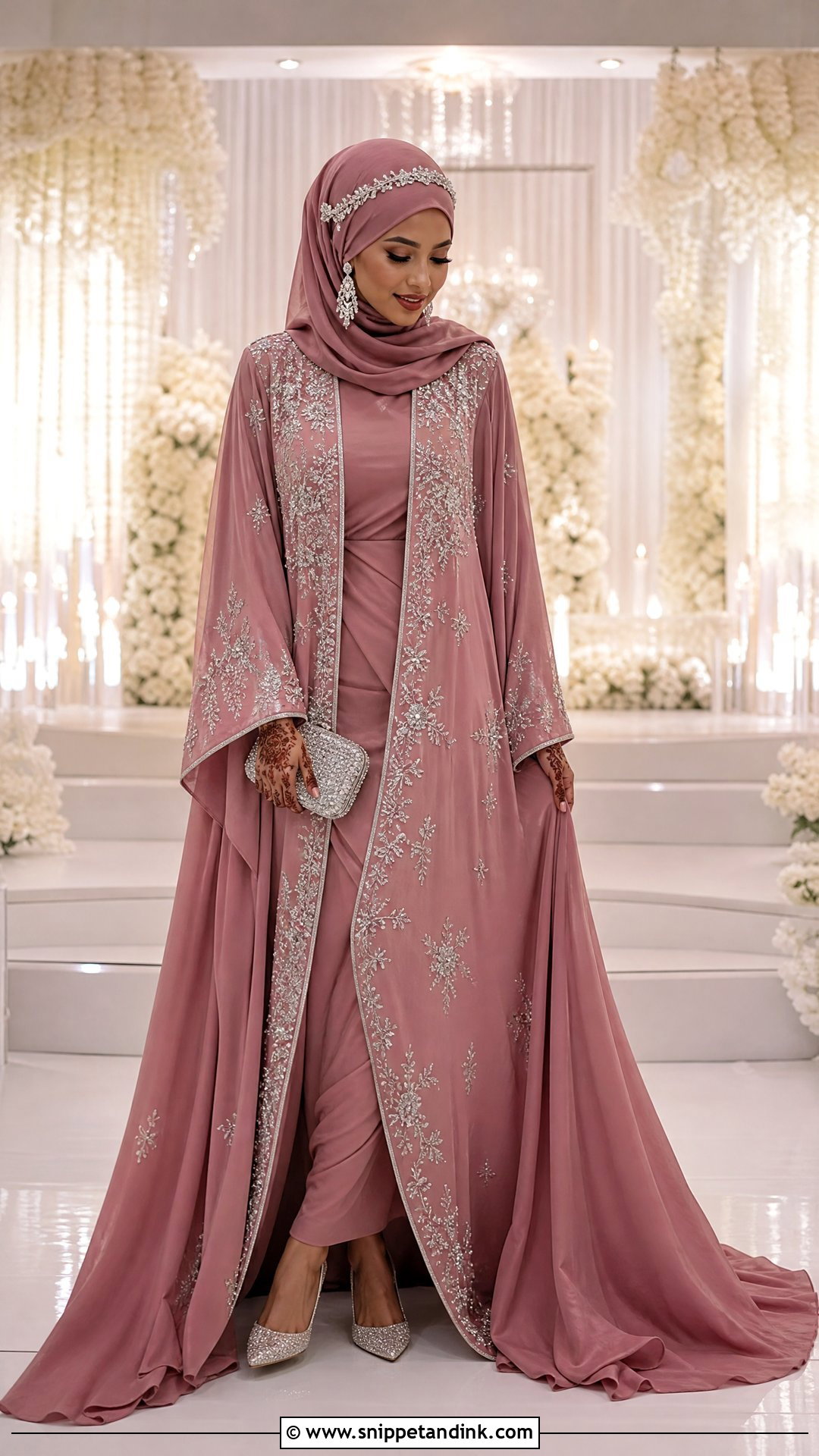 Dusty Rose Wedding Dirac With Silver Embroidery - Snippet and Ink - 20 Wedding Dirac Ideas