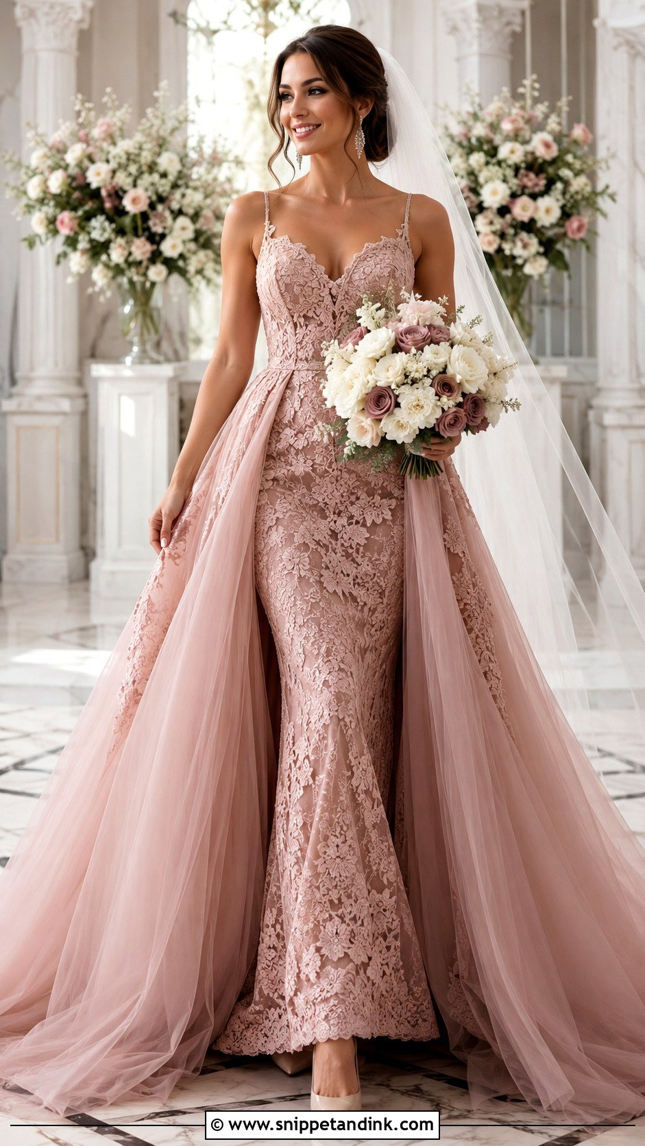 Dusty Rose Wedding Dress With Detachable Overskirt - Snippet and Ink - 20 Dusty Rose Wedding Dress Ideas