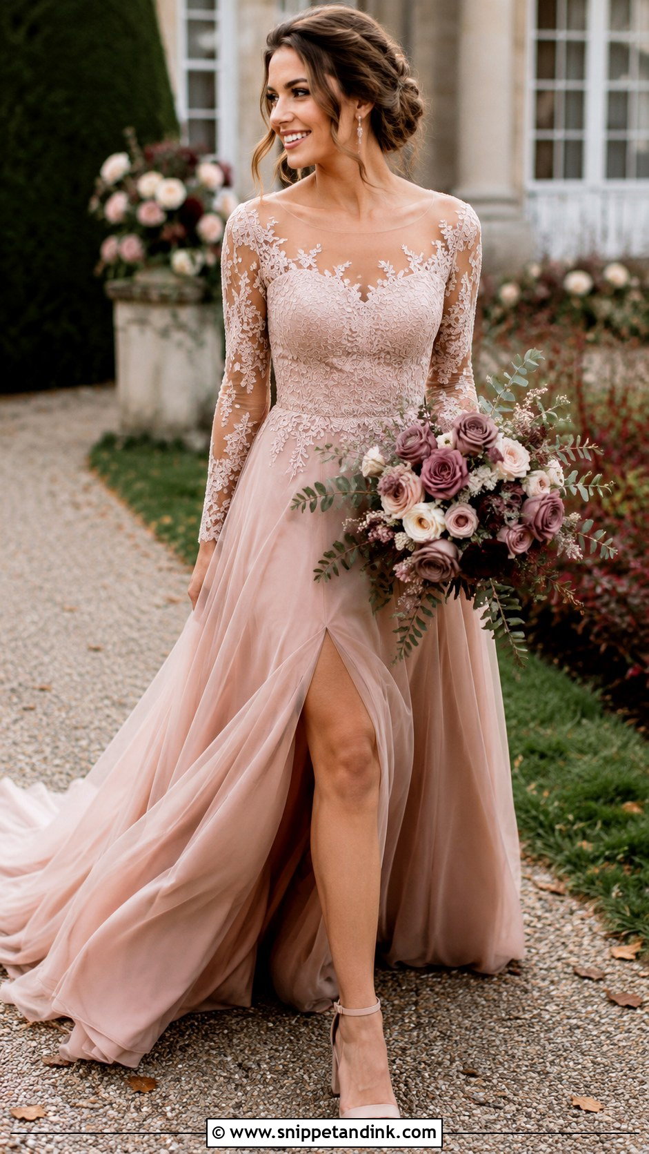 Dusty Rose Wedding Dress With Lace Sleeves - Snippet and Ink - 25 Rose Wedding Dress Ideas