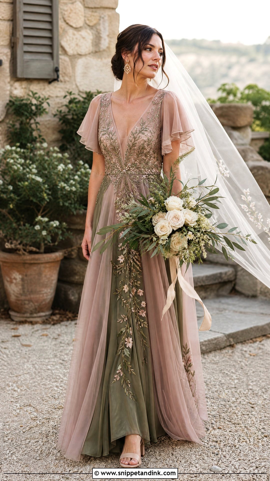 Dusty Rose and Olive Green Wedding Dress - Snippet and Ink - 20 Pink and Green Wedding Dress Ideas